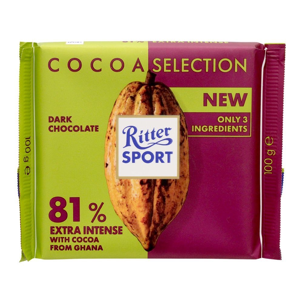 Ritter Sport Cocoa Selection 81% Extra Intense Chocolate With Cocoa From Ghana, 100g